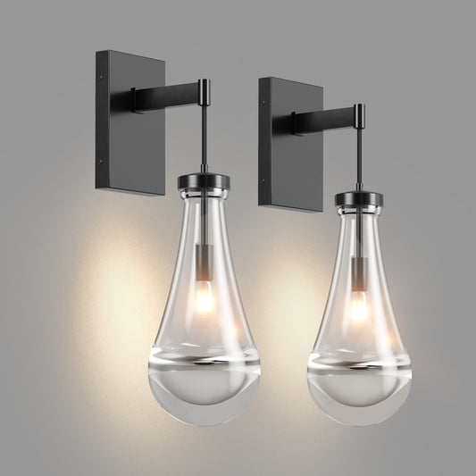 Modern Black Raindrop Wall Light, Set of 2