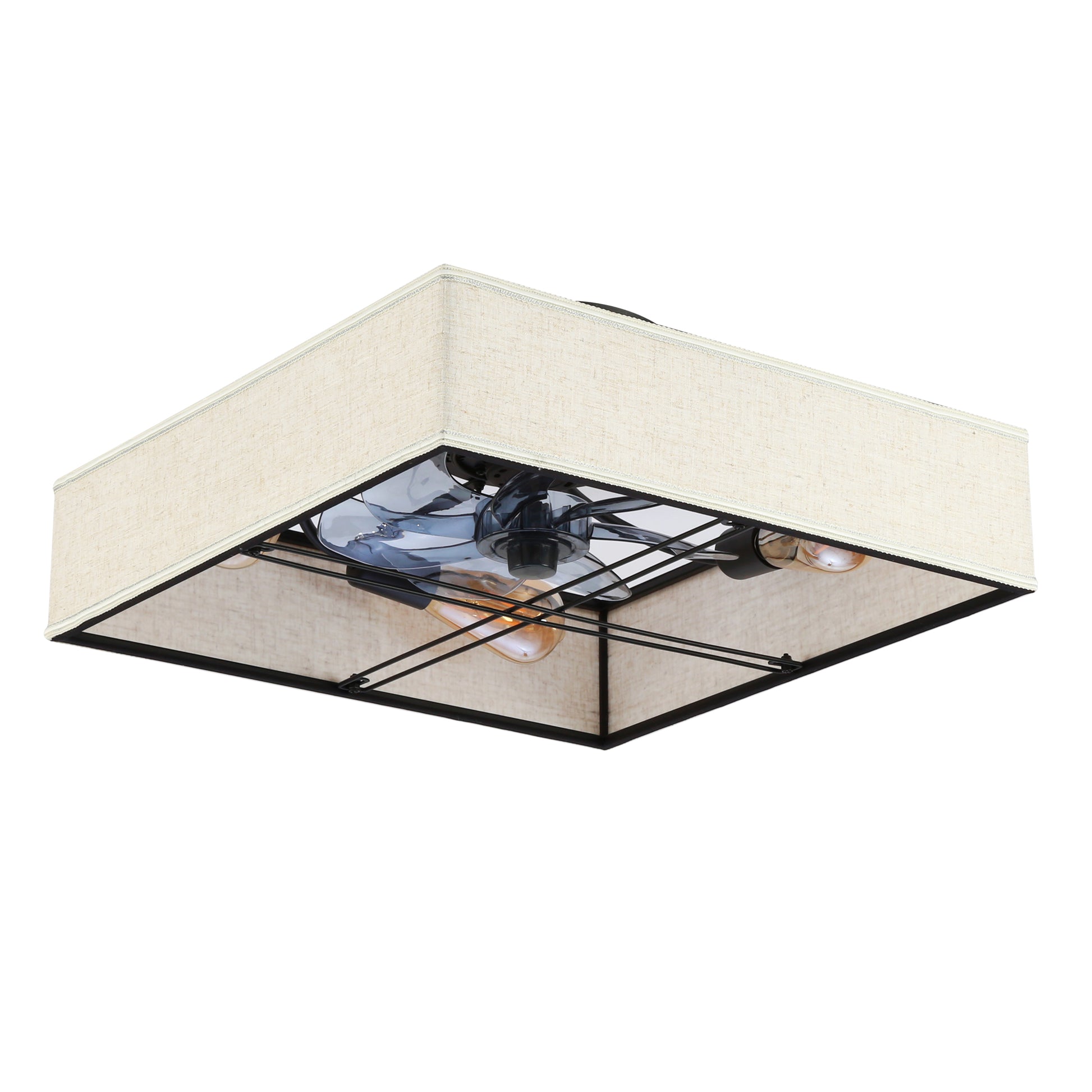 16.6" Square Fabric Farmhouse Flush Mount Ceiling Fan - view 20