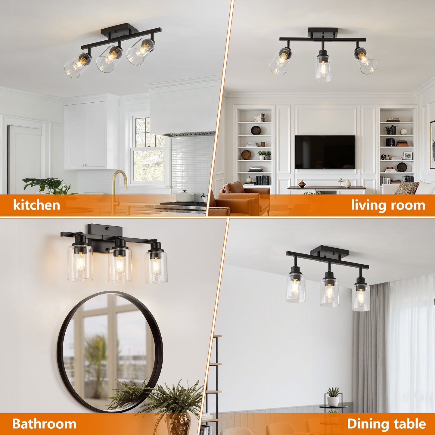3-Light Black Semi Flush Mount Ceiling Light with Clear Glass - view 3