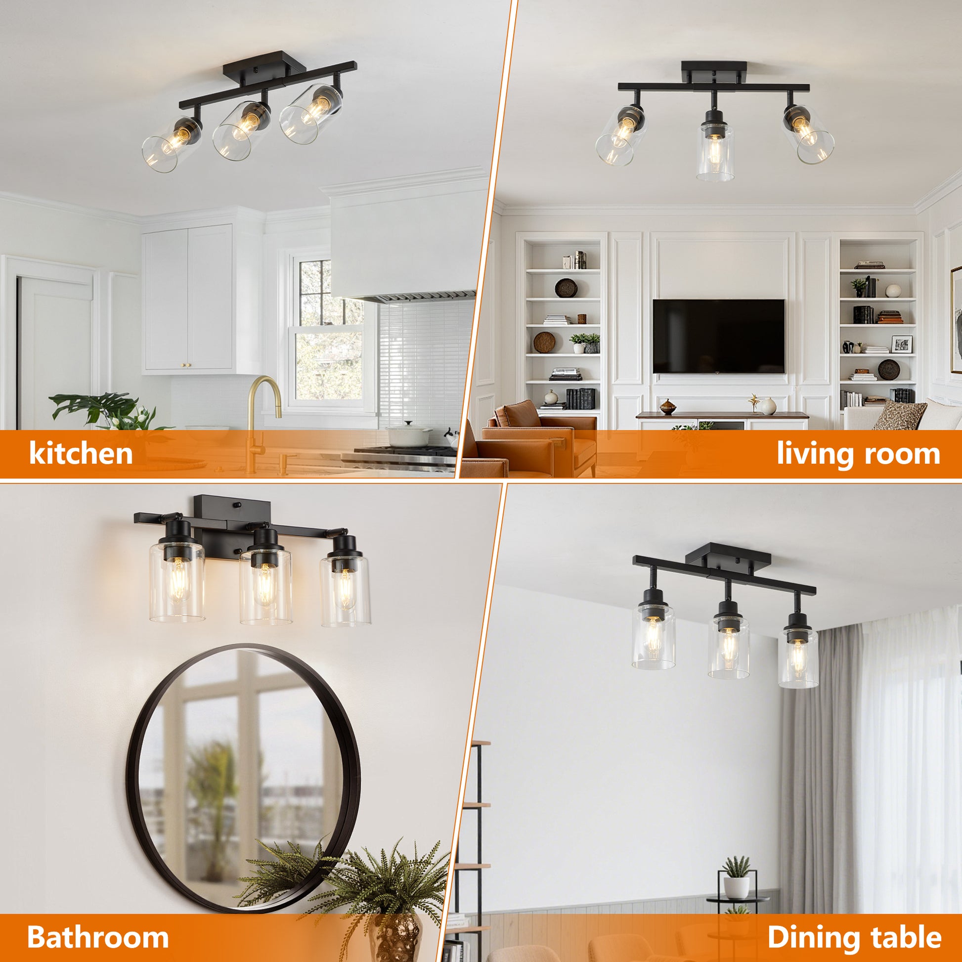 3-Light Black Semi Flush Mount Ceiling Light with Clear Glass - view 3