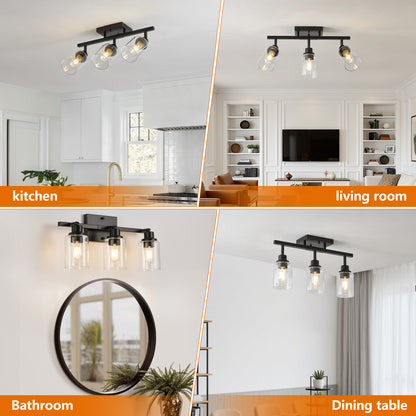 3-Light Black Semi Flush Mount Ceiling Light with Clear Glass - view 3
