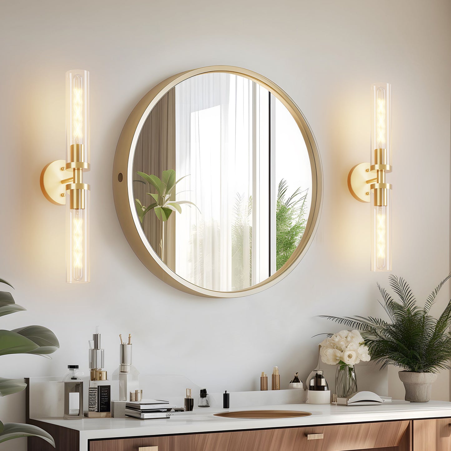 Gold Wall Light with Clear Glass, Set of 2 - view 4