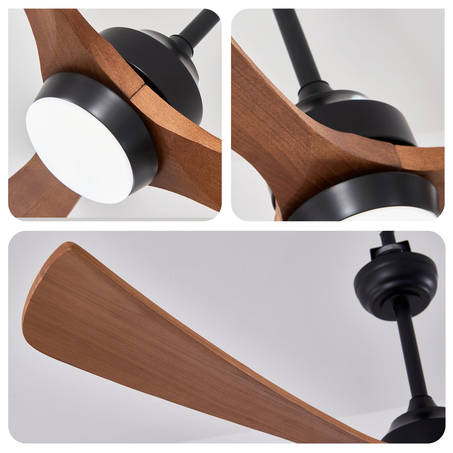 62" Matte Black 3-Blade Solid Wood Ceiling Fan with Remote - view 15