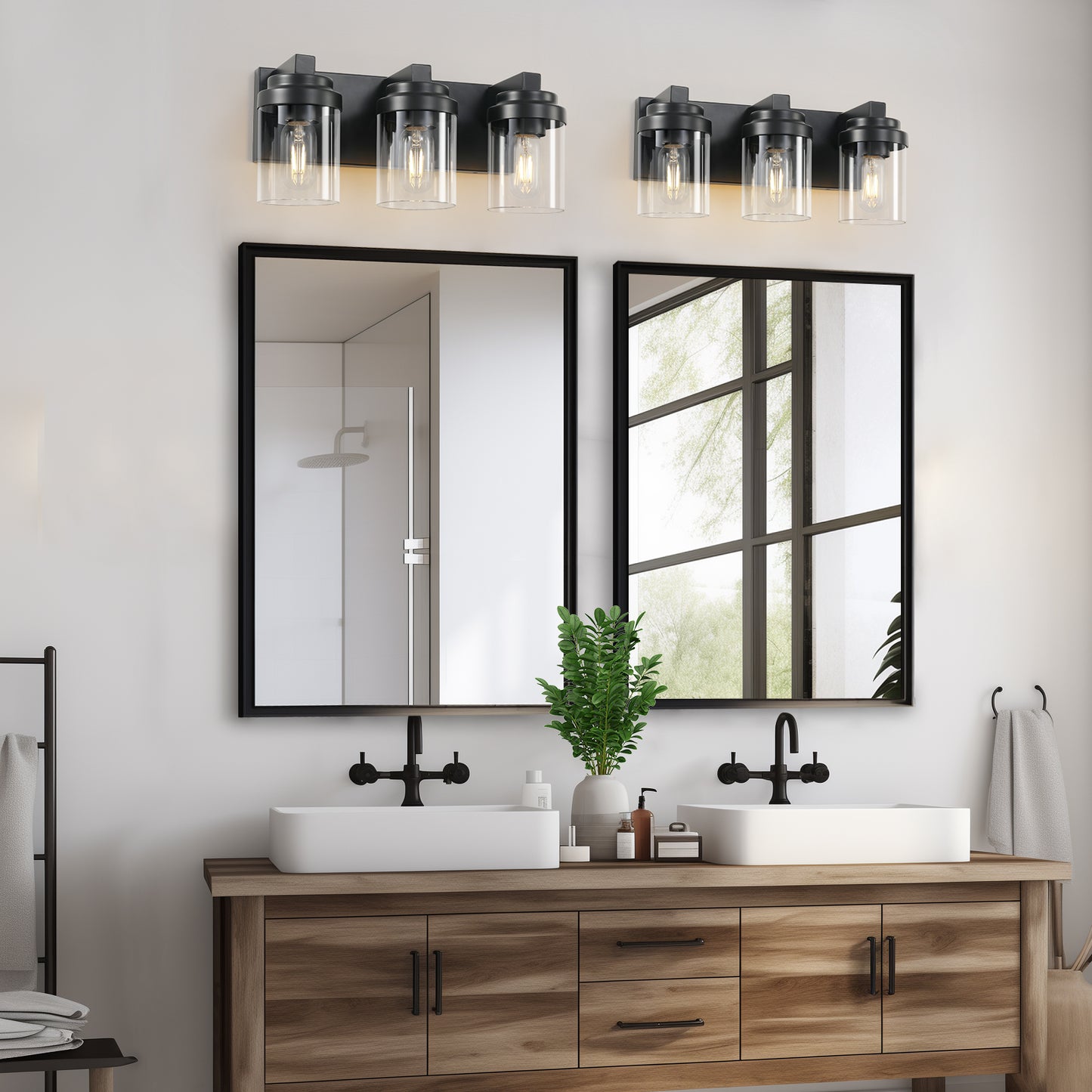 3-Light Matte Black Vanity Light with Clear Glass Shades - view 3