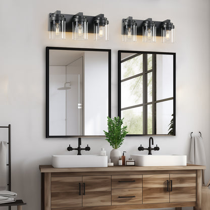 3-Light Matte Black Vanity Light with Clear Glass Shades - view 3