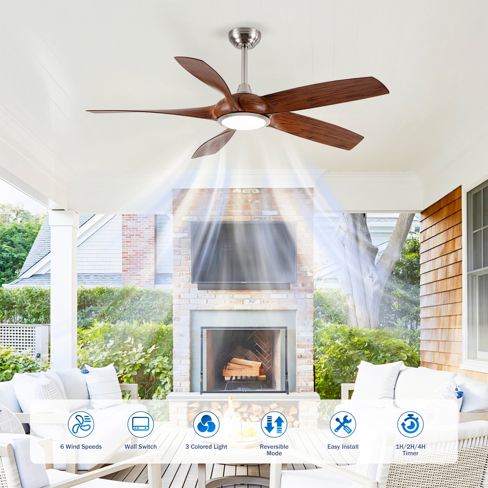 56" Nickel & Wood 5-Blade Ceiling Fan with Remote - view 7