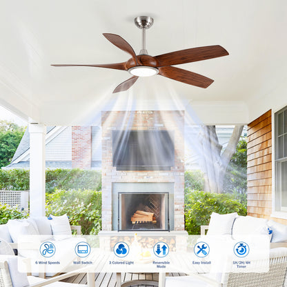 56" Nickel & Wood 5-Blade Ceiling Fan with Remote - view 7