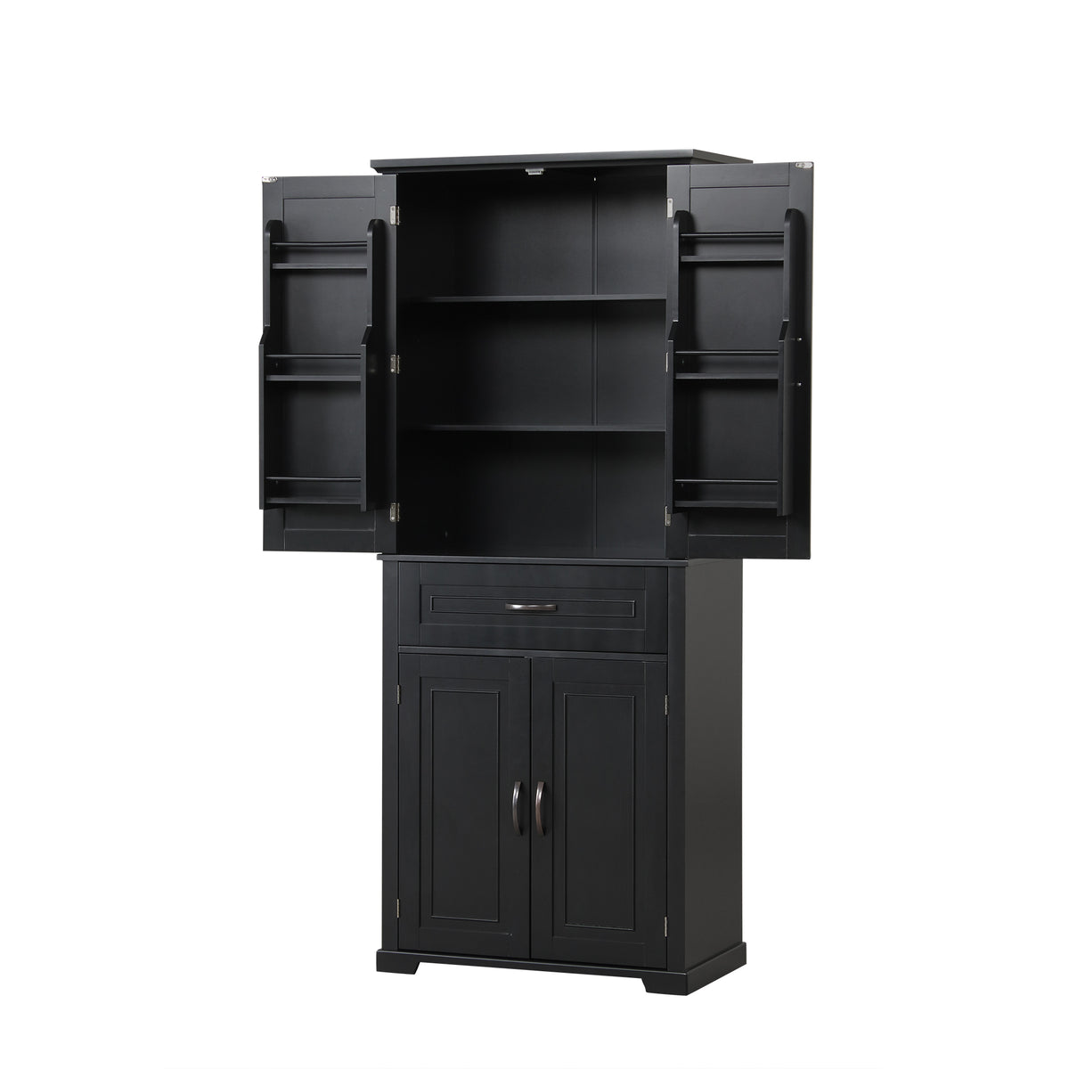 72" Black Tall Bathroom Cabinet with 4 Doors and Drawer