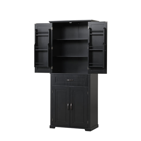 72" Black Tall Bathroom Cabinet with 4 Doors and Drawer
