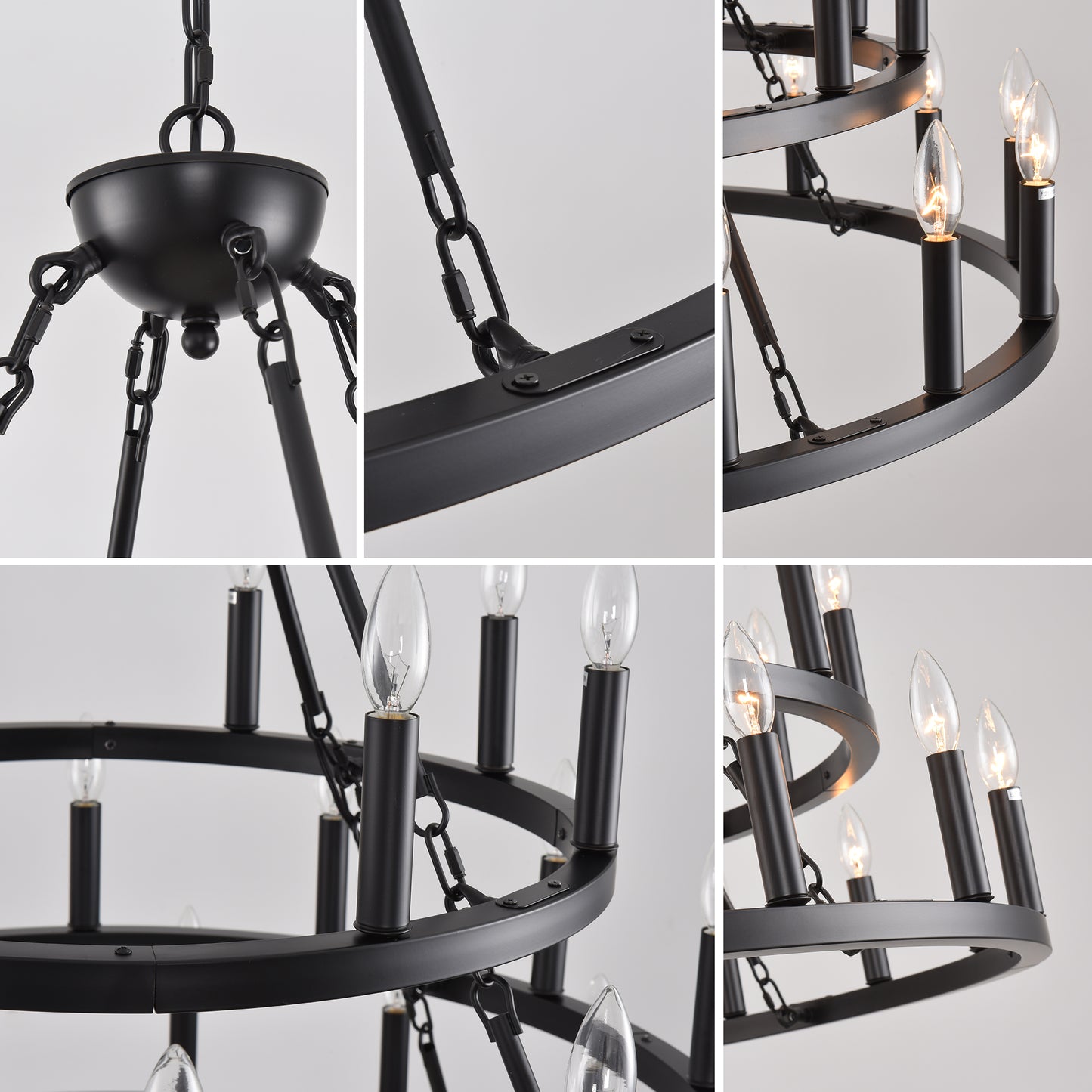 39" 3-Tier Wagon Wheel Farmhouse Chandelier, 36-Light - view 10