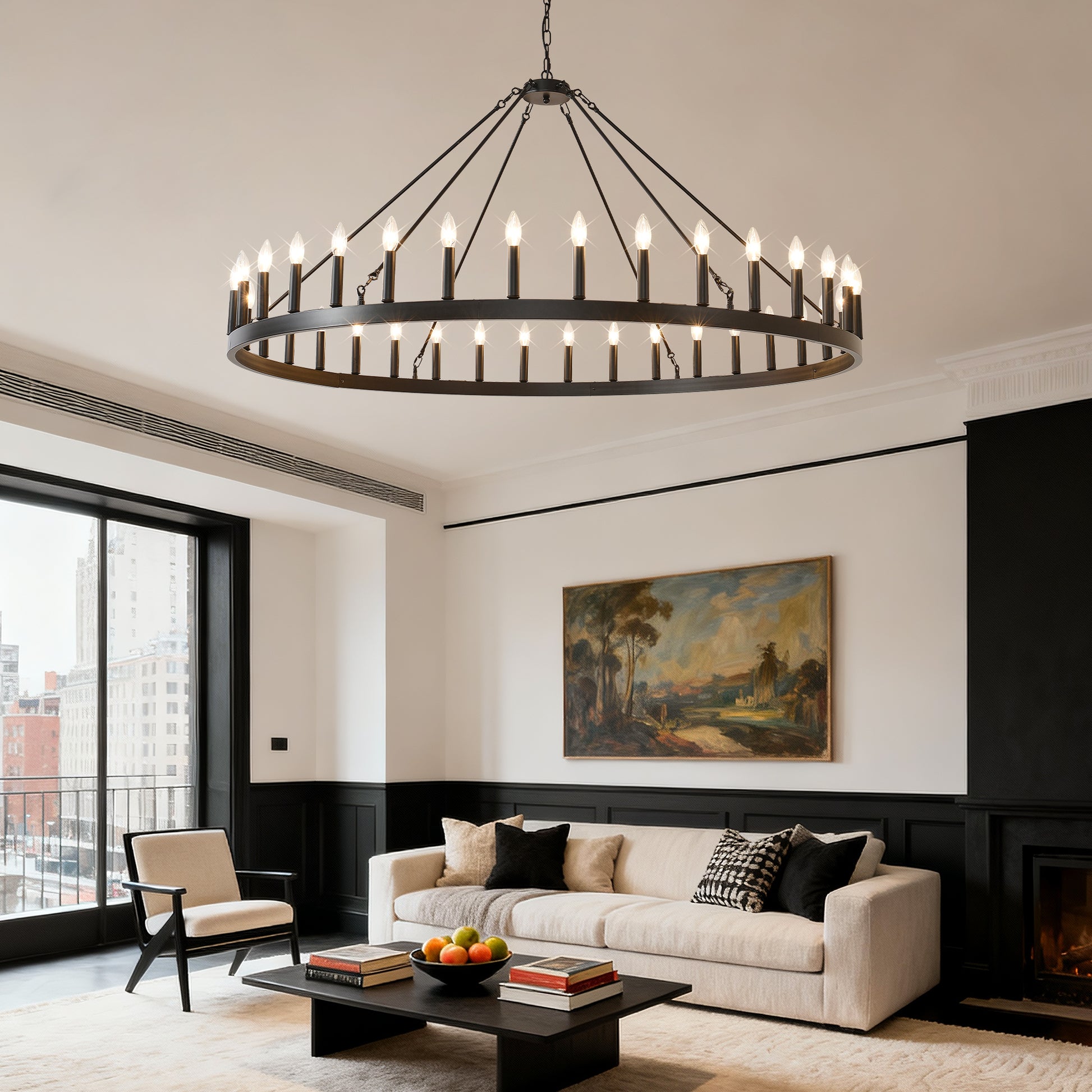 59" Wagon Wheel Farmhouse Chandelier, 36-Light - view 7