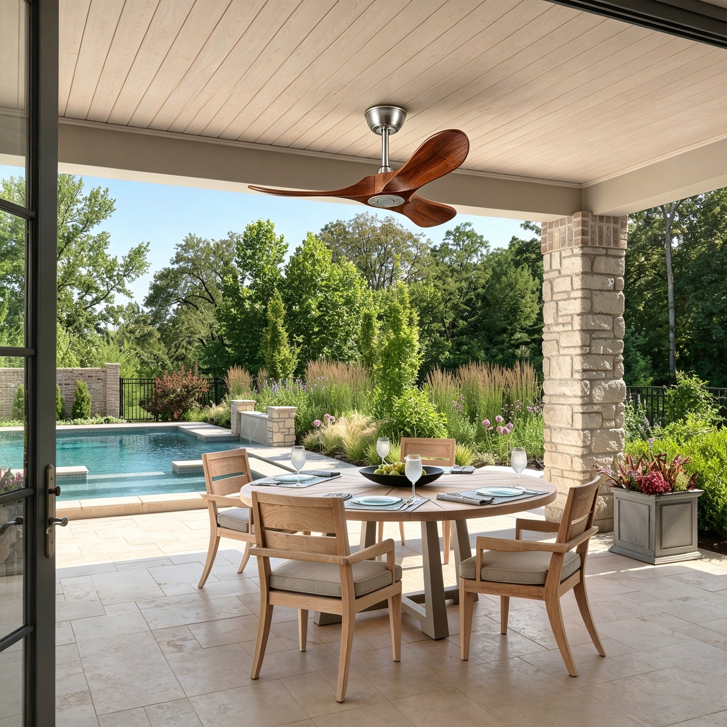 36" Satin Nickel Walnut Wood Ceiling Fan with Remote - view 4