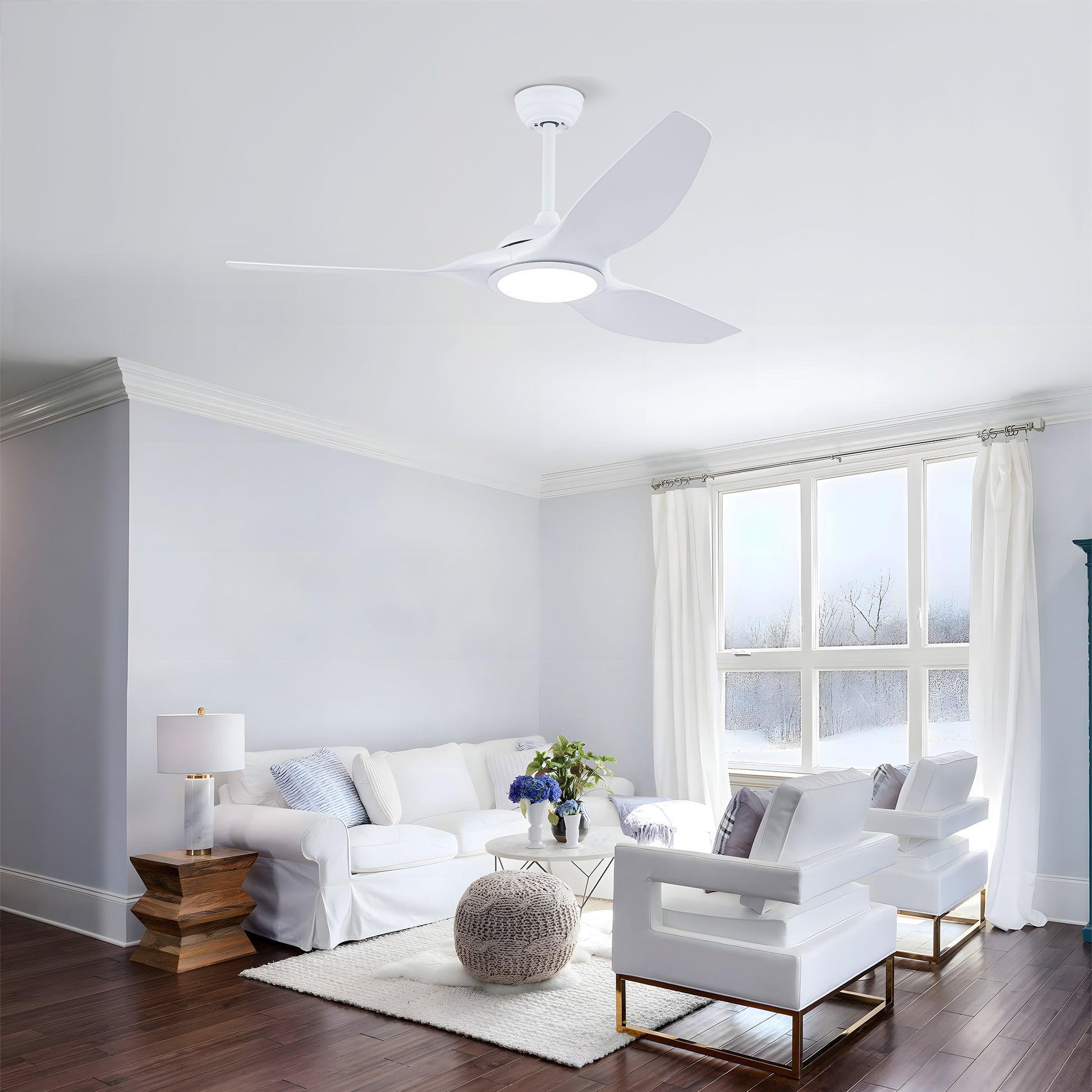 52" Matte White Ceiling Fan with LED Light & Remote - view 3