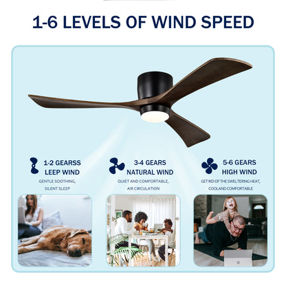 52" Matte Black Flush Mount Wood Ceiling Fan with Remote - view 10