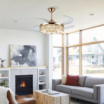 48" Gold Retractable Blade Ceiling Fan with Light & Remote - view 3