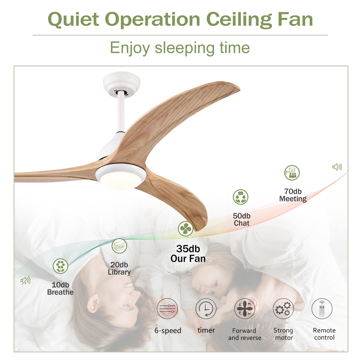 52" Matte White Solid Wood Ceiling Fan with Remote - view 13