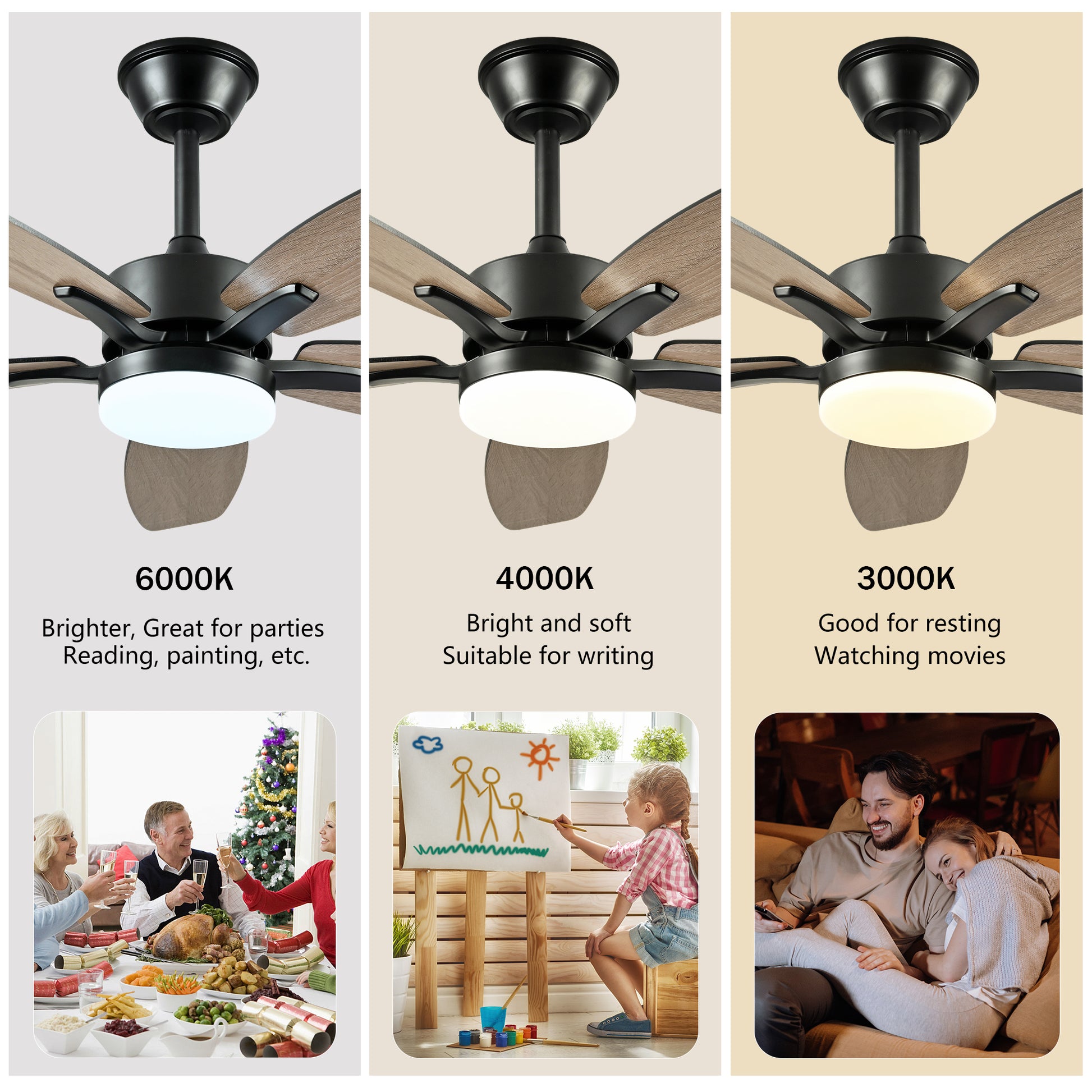 42" Matte Black Plywood Blade Ceiling Fan with Remote - view 8