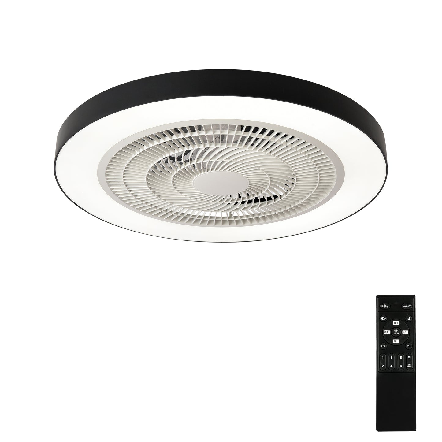 Matte Black Flush Mount Ceiling Fan with Dimmable LED