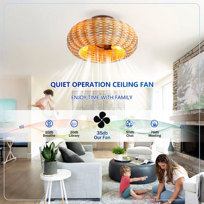 20" Rattan Caged Flush Mount Ceiling Fan with Remote - view 15