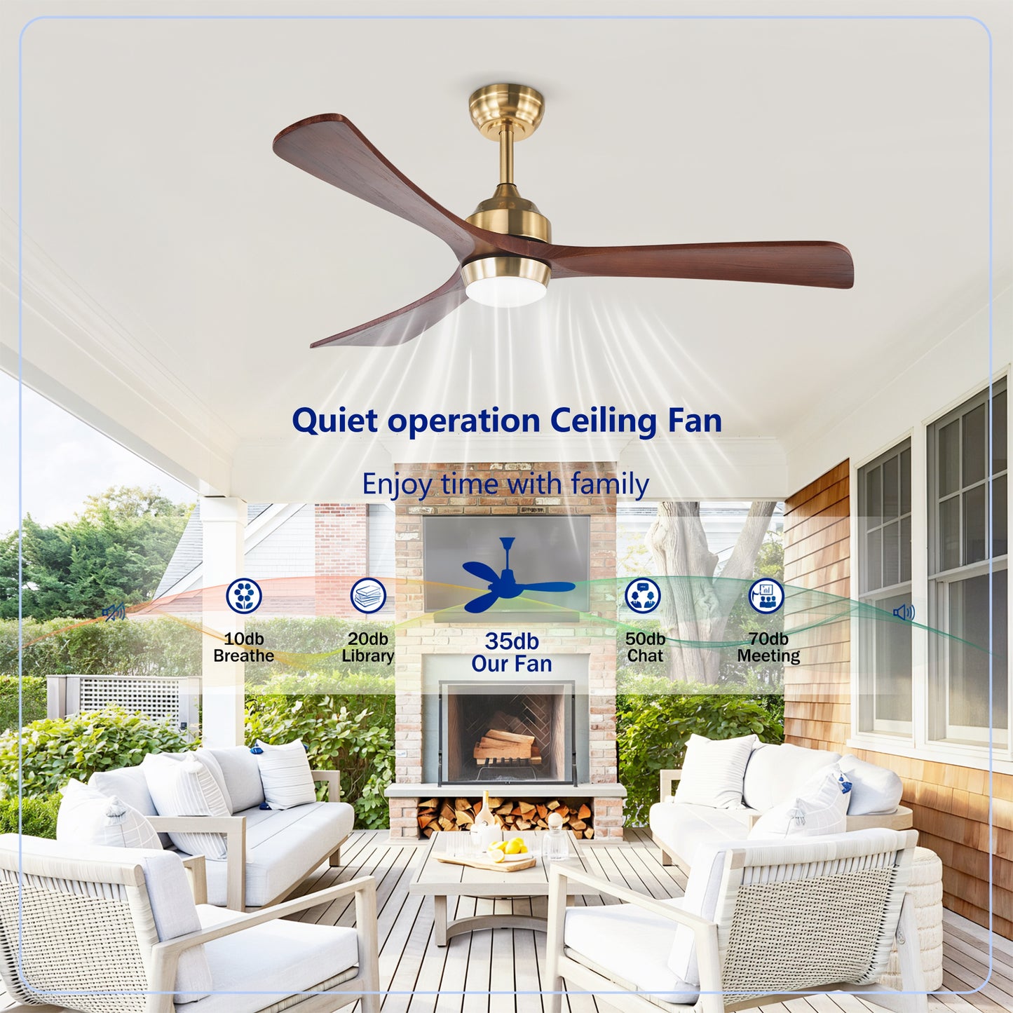 52" Gold Solid Wood Ceiling Fan with Remote - view 14
