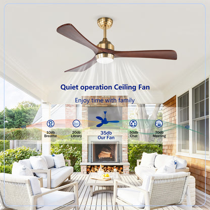 52" Gold Solid Wood Ceiling Fan with Remote - view 14