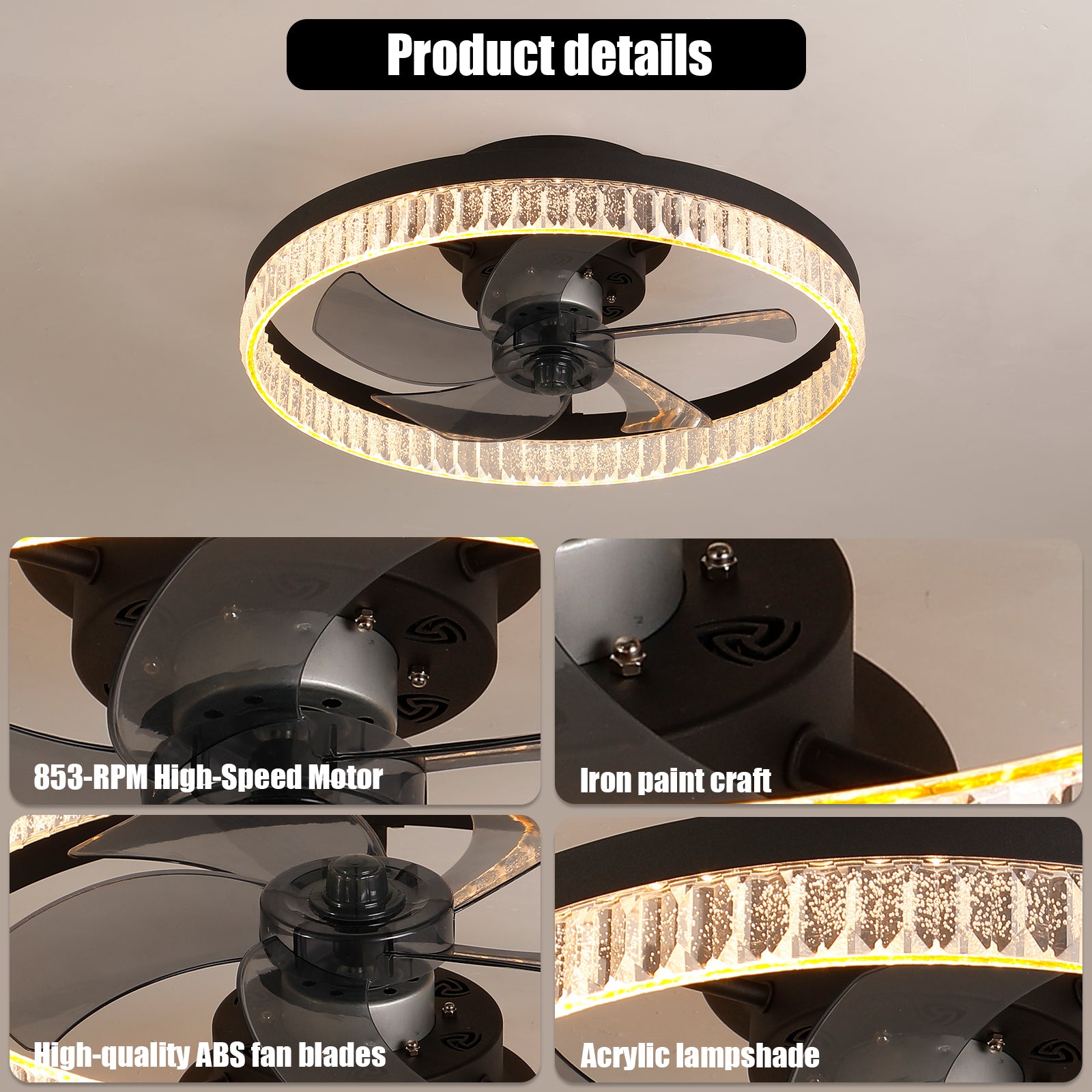 Brown Round Ceiling Fan with Dimmable LED & Remote - view 6