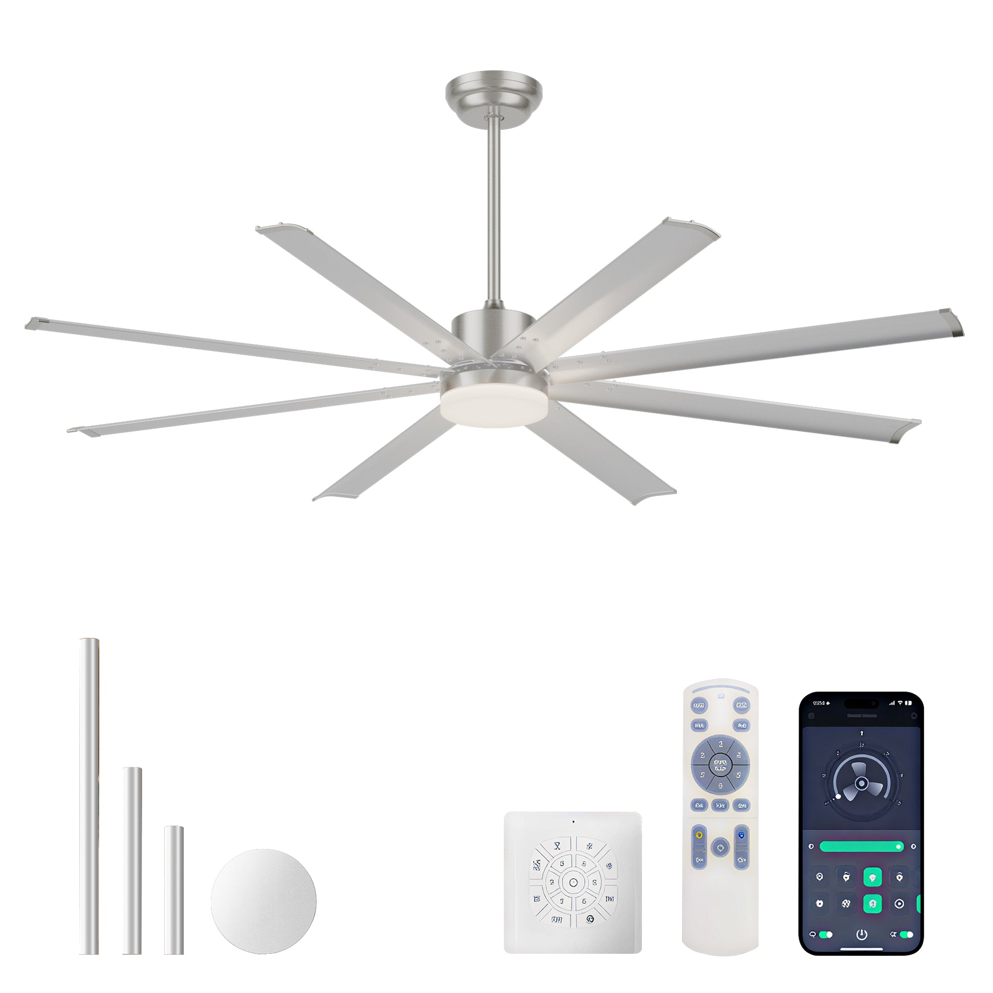 72" Silver Industrial Aluminum Ceiling Fan with Remote