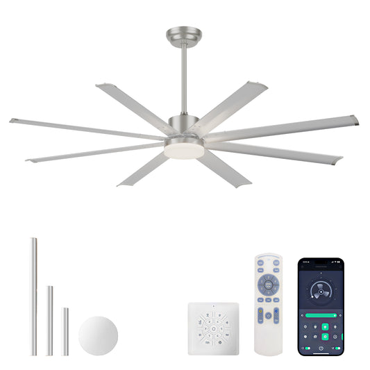 72" Silver Industrial Aluminum Ceiling Fan with Remote