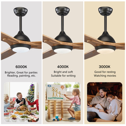 52" Matte Black & Wood Ceiling Fan with Light - view 9