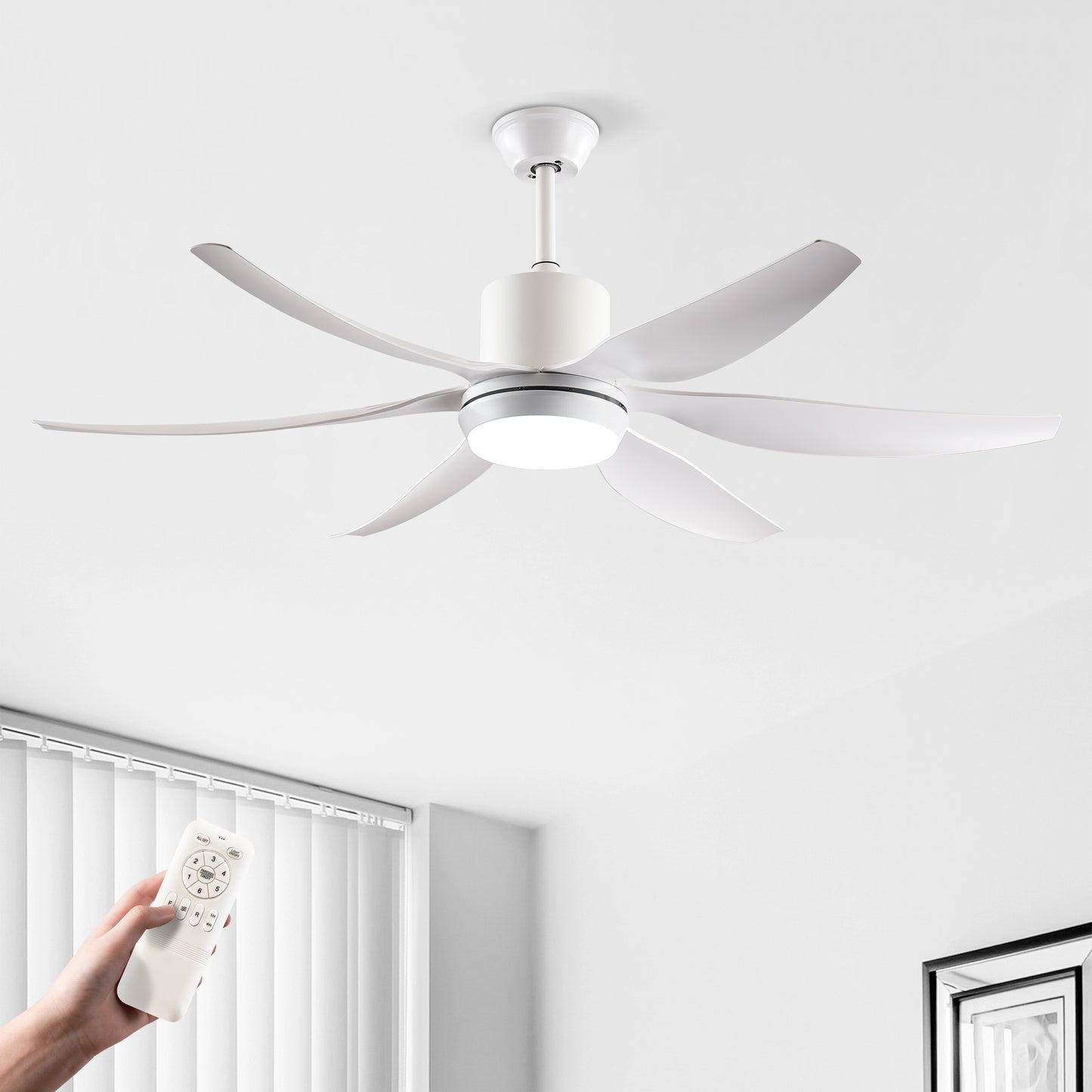 56" White 6-Blade Ceiling Fan with Remote - view 2