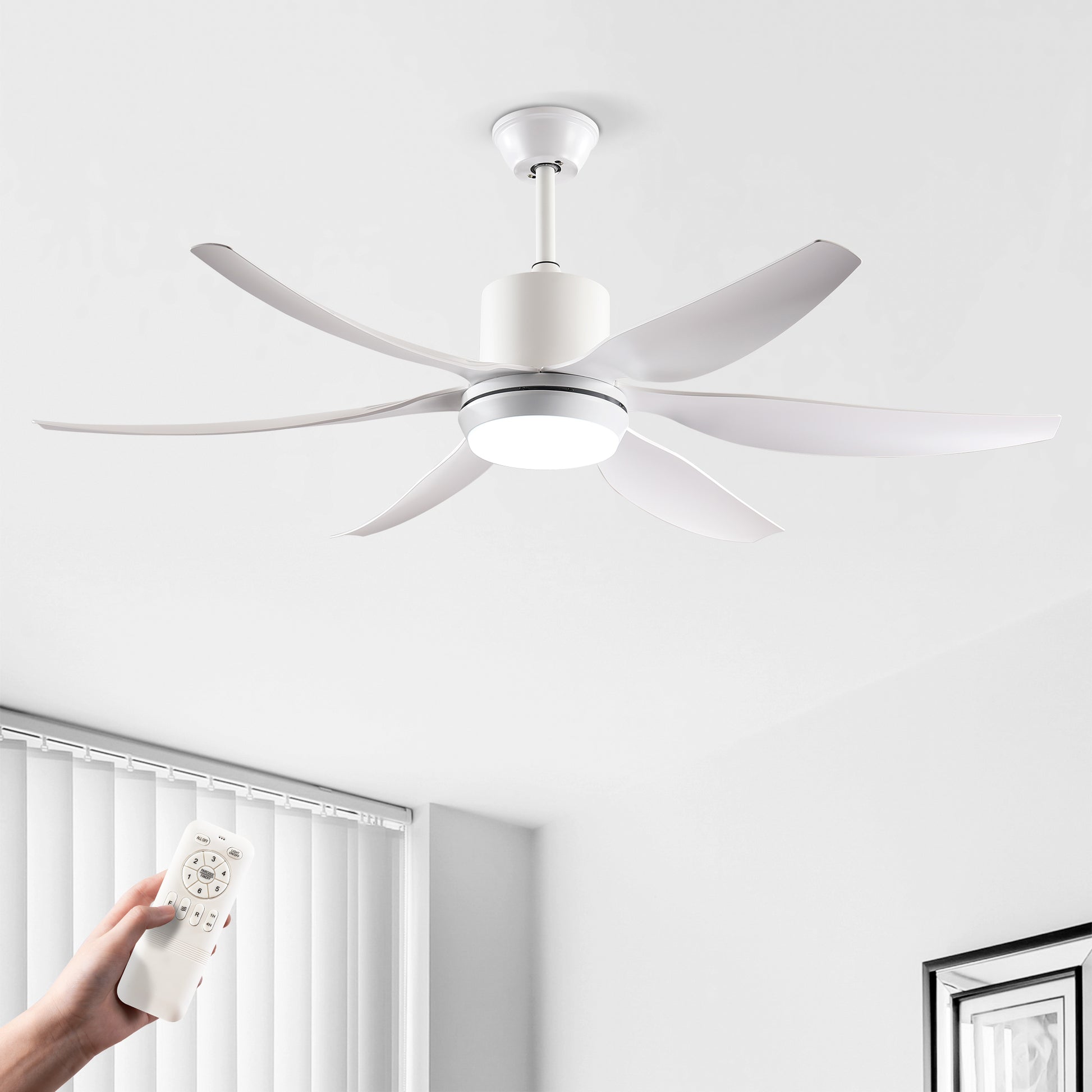 56" White 6-Blade Ceiling Fan with Remote - view 2