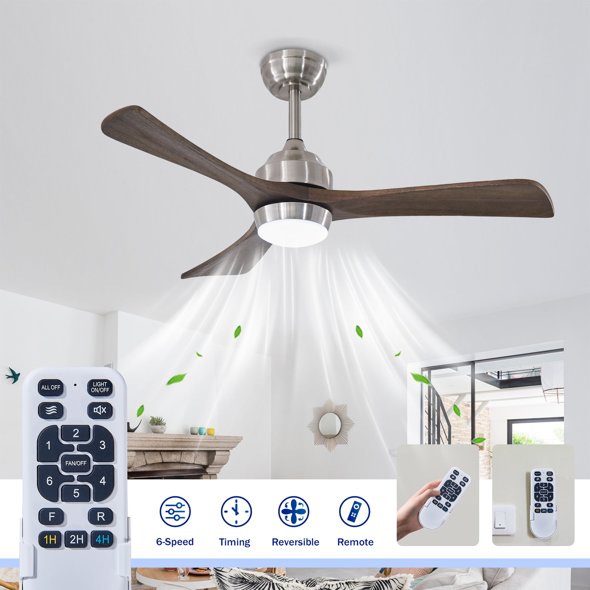 42" Nickel Solid Wood Ceiling Fan with Remote - view 9