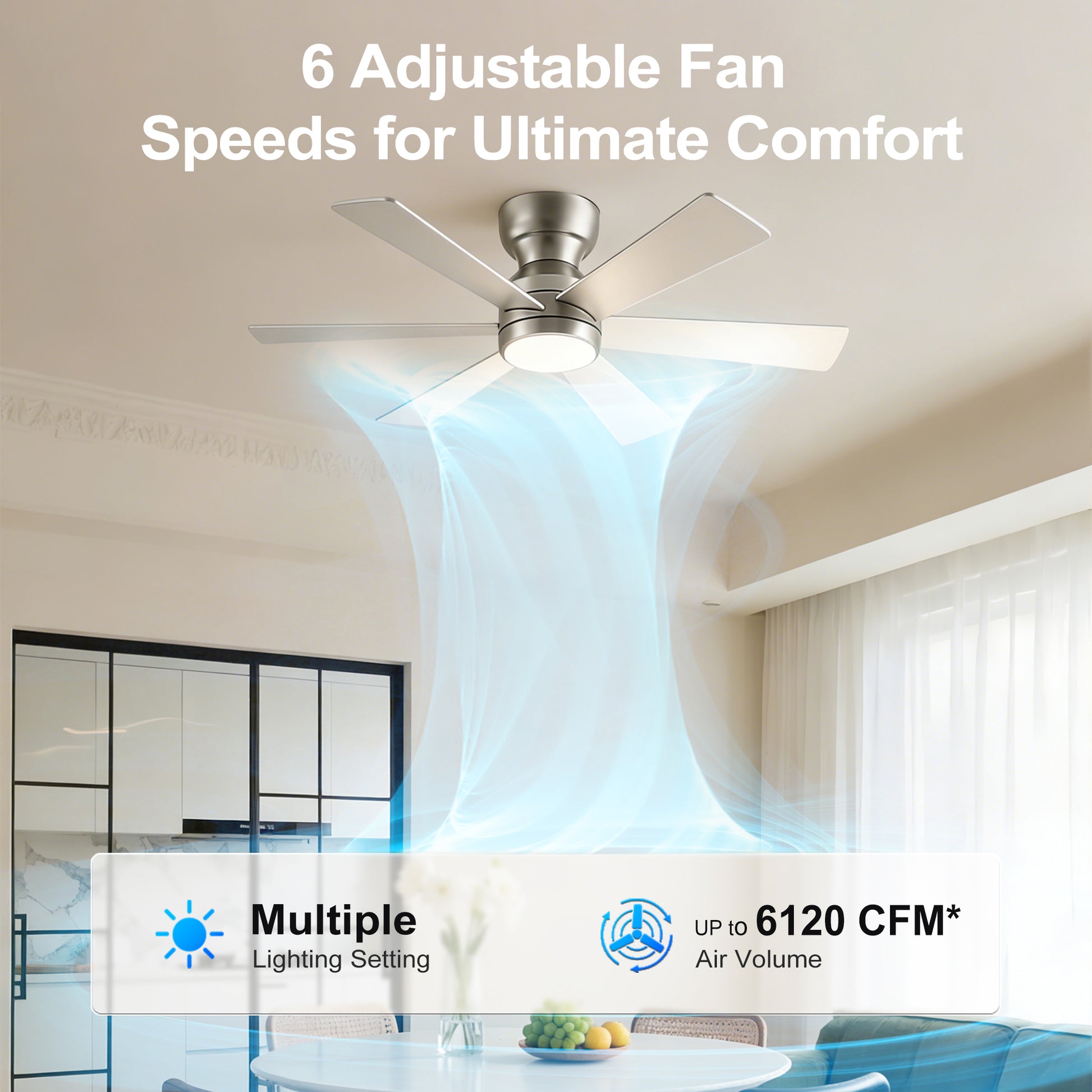 46" Silver Flush Mount Ceiling Fan with Light and Remote - view 10