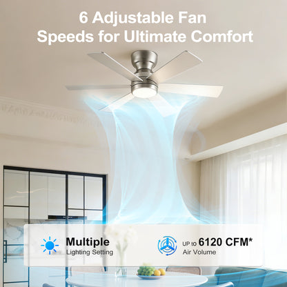 46" Silver Flush Mount Ceiling Fan with Light and Remote - view 10