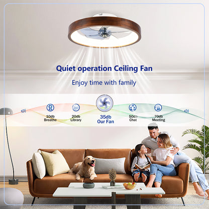 20" White & Wood Flush Mount Ceiling Fan with Dimmable LED - view 14