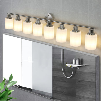 52" 8-Light Brushed Nickel Vanity Light with Frosted Glass - view 4
