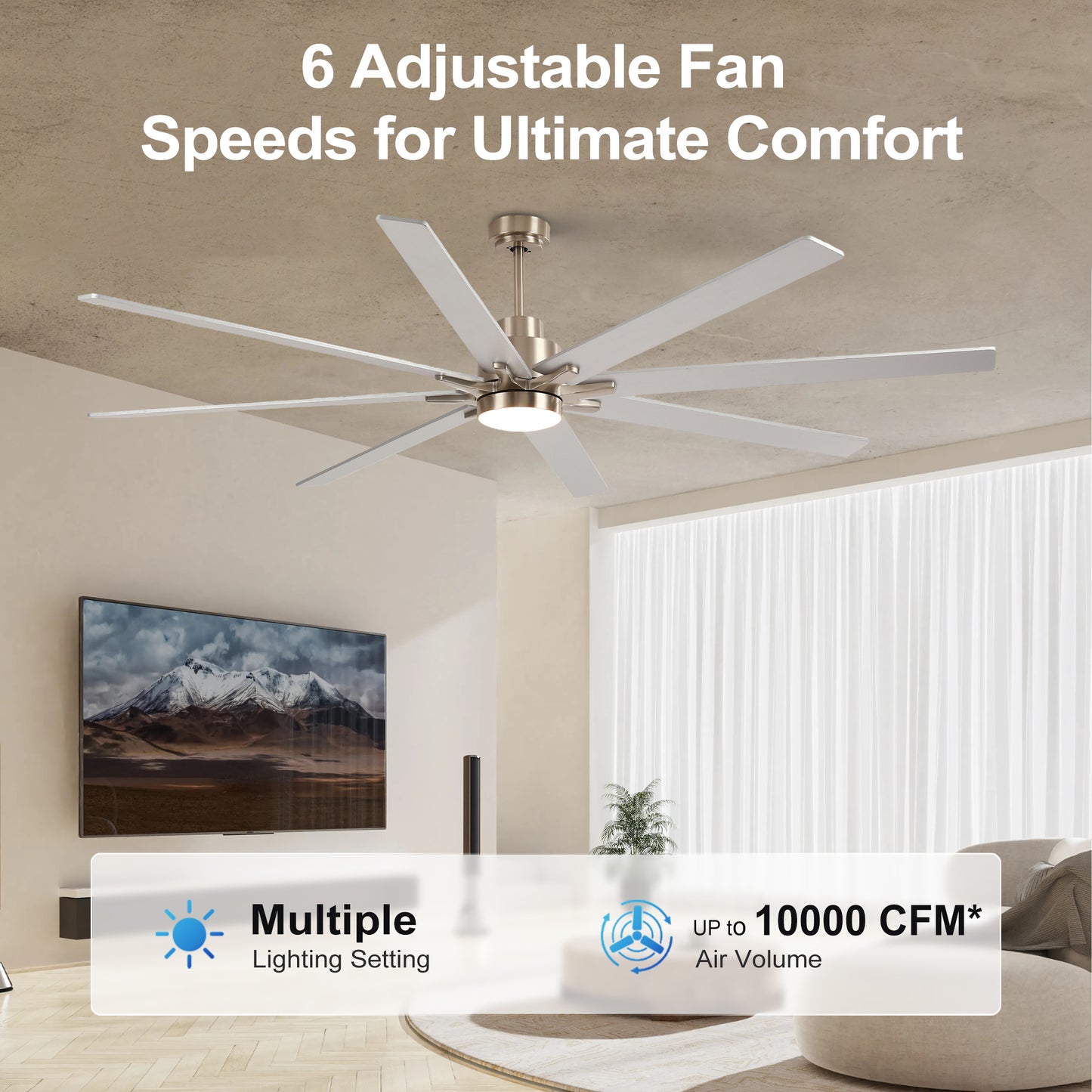 84" Nickel 8-Blade Ceiling Fan with Dimmable LED - view 5