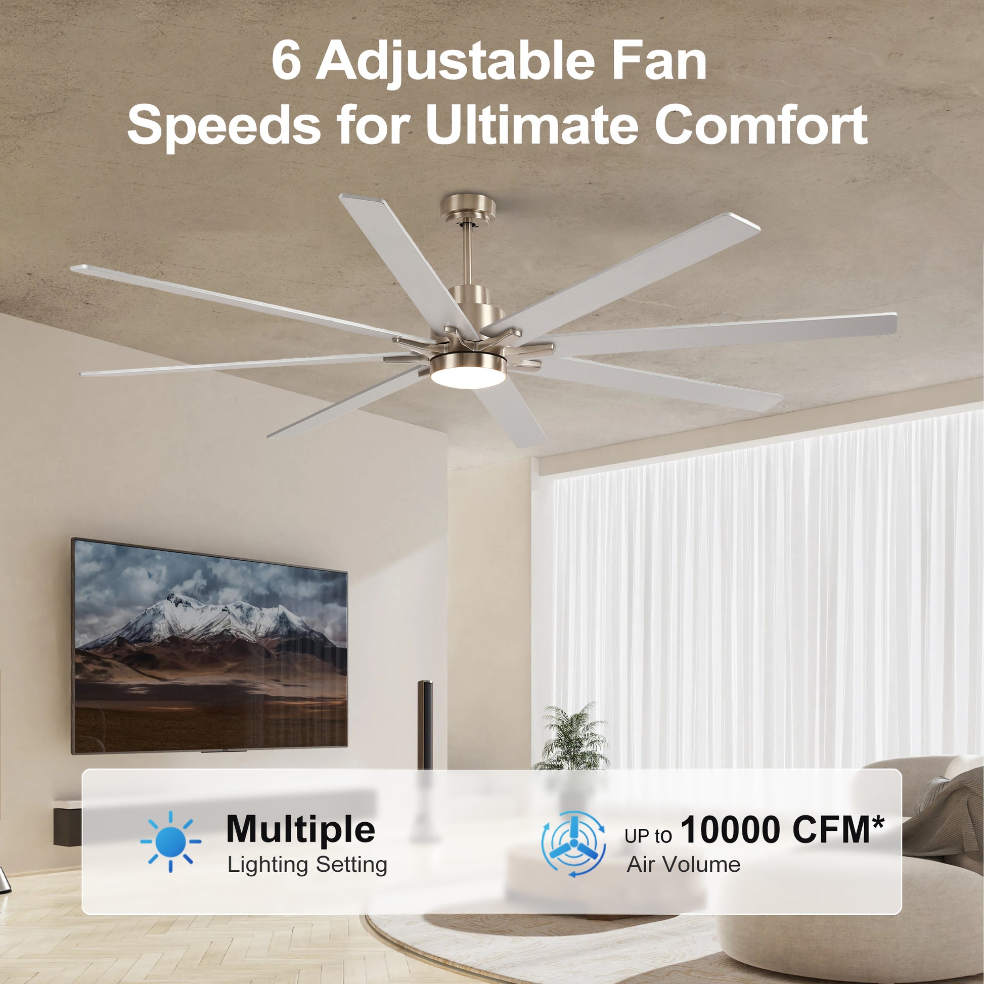 84" Nickel 8-Blade Ceiling Fan with Dimmable LED - view 5