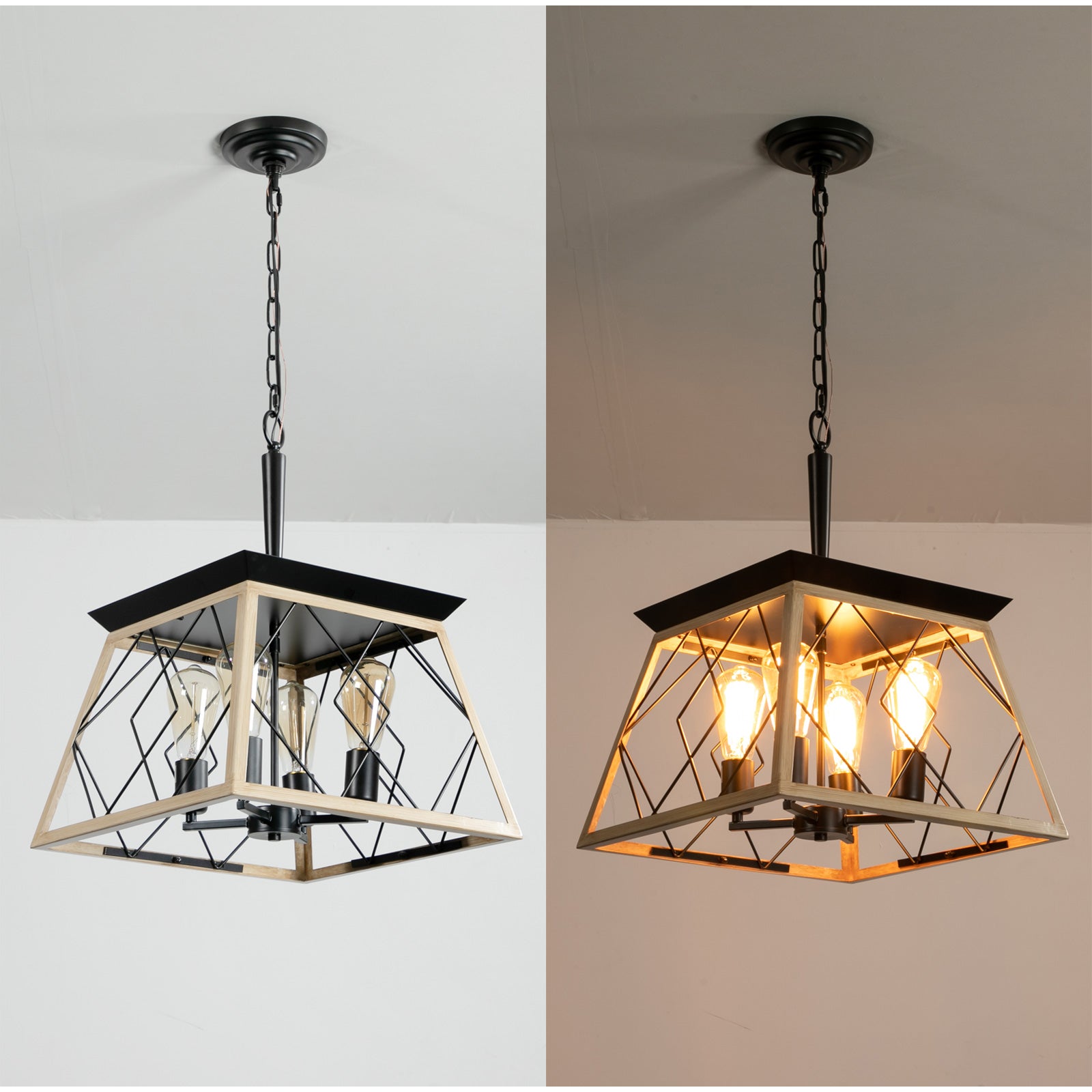 16" 4-Light Oak Industrial Cage Chandelier - view 4