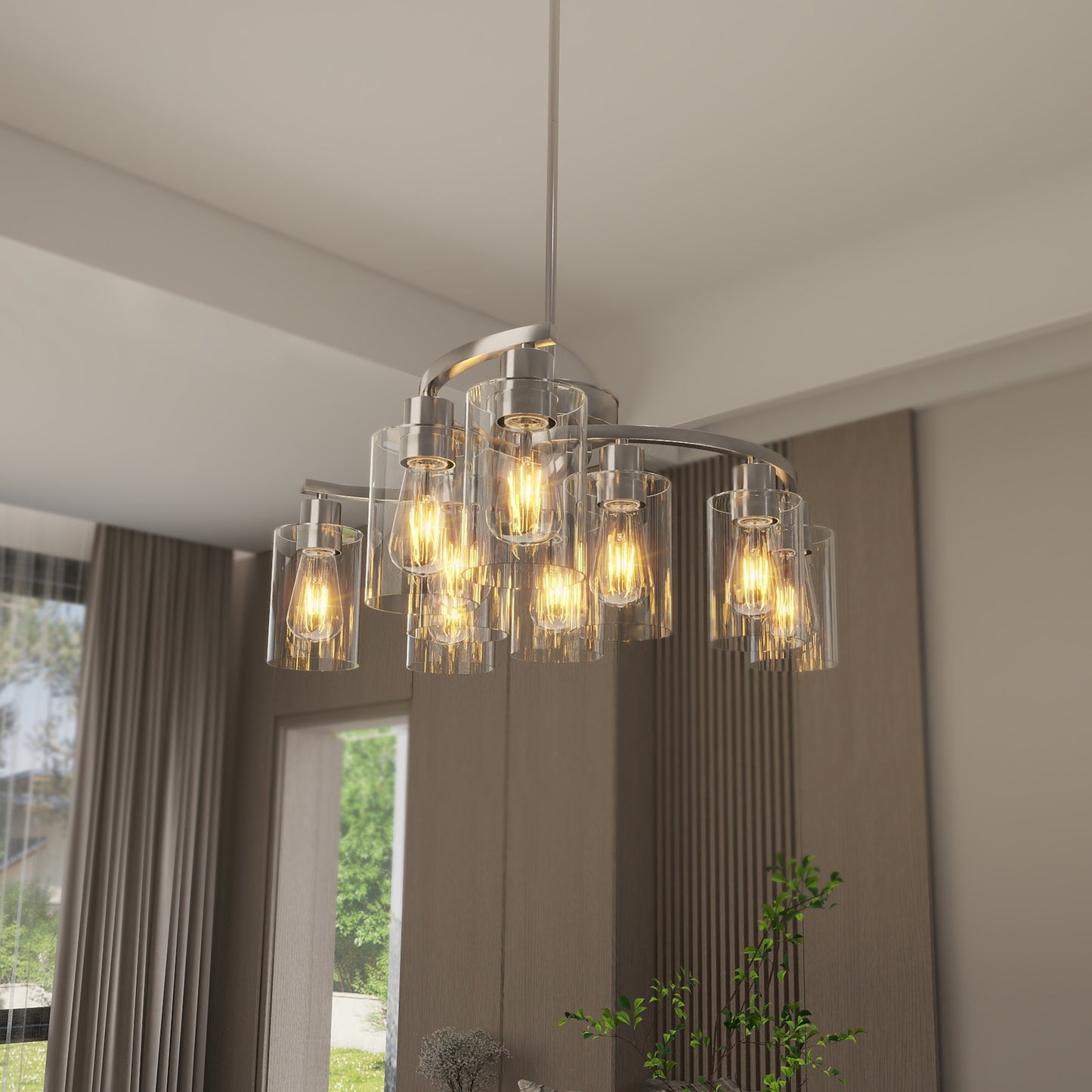 9-Light Brushed Nickel Farmhouse Glass Chandelier - view 6