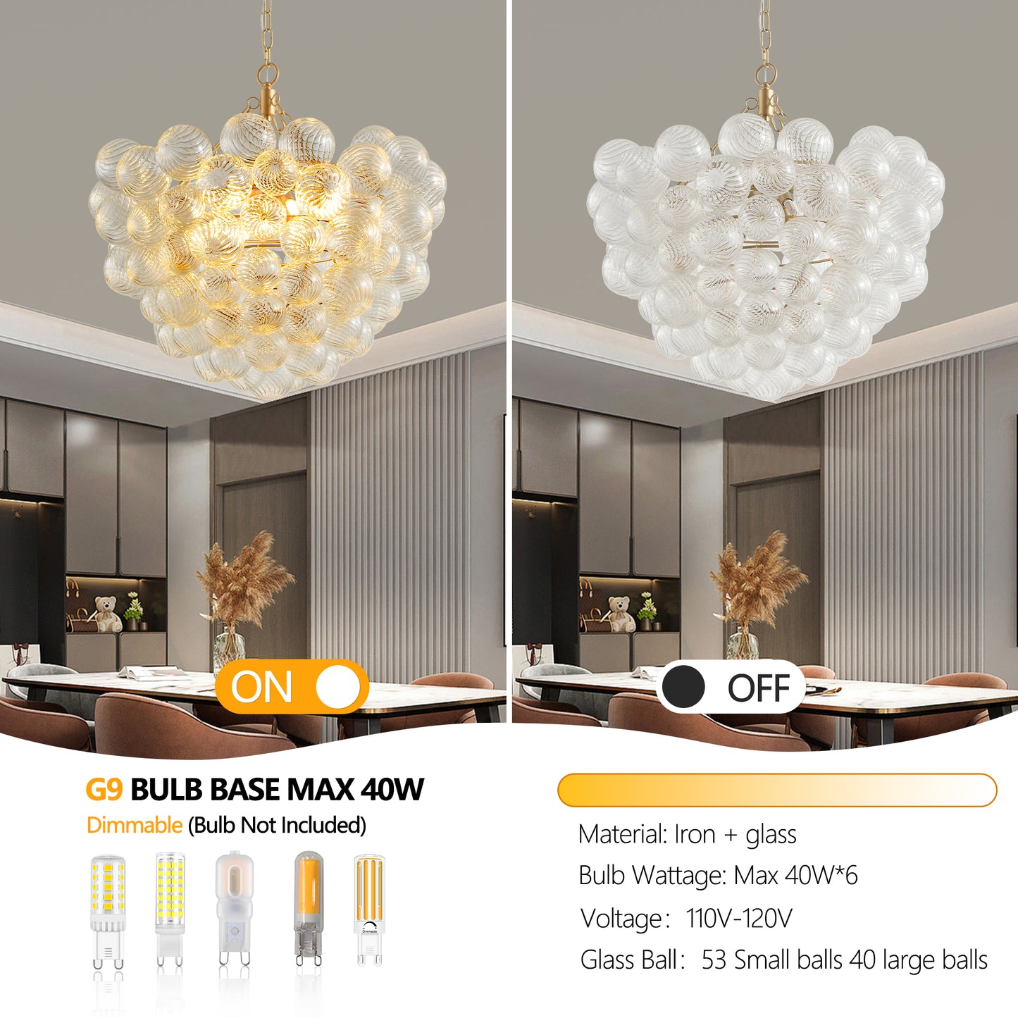 23.6" Gold Chandelier with Threaded Glass Globe - view 8