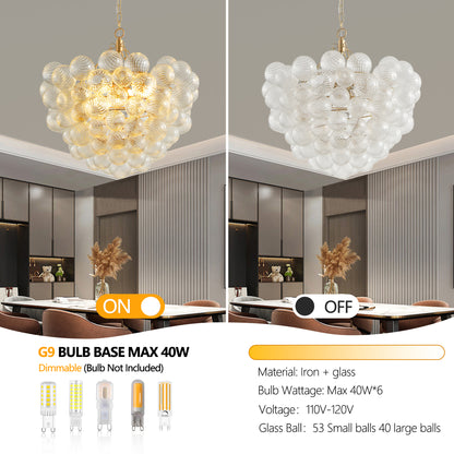 23.6" Gold Chandelier with Threaded Glass Globe - view 8