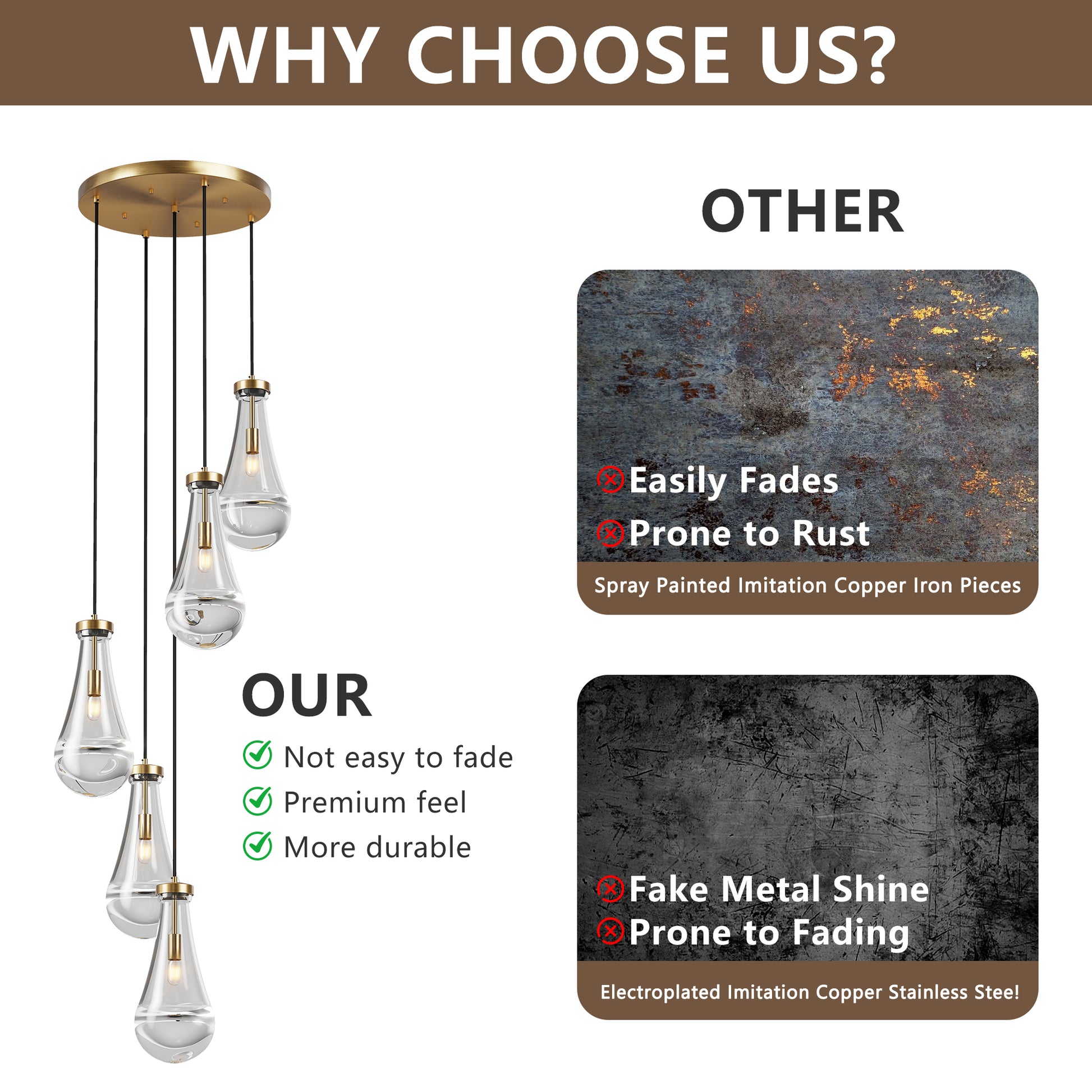 5-Light Brass Cluster Pendant Chandelier - view 9