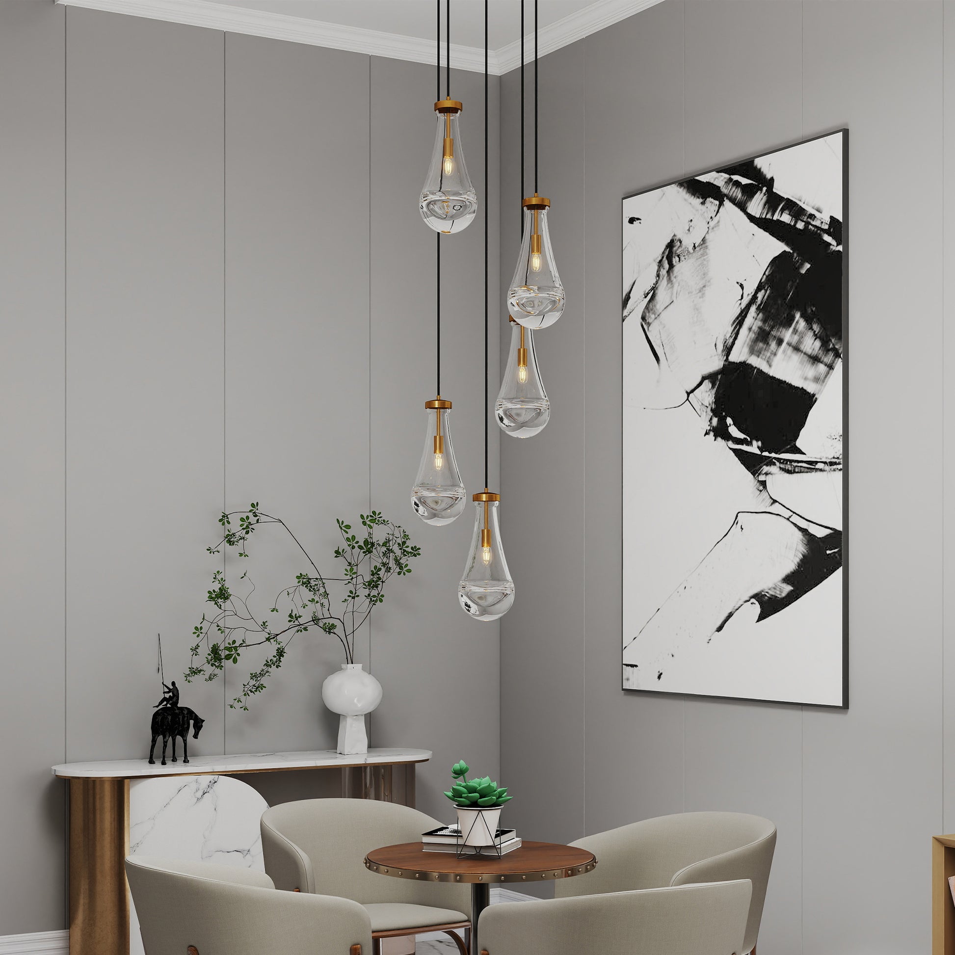5-Light Brass Cluster Pendant Chandelier - view 2
