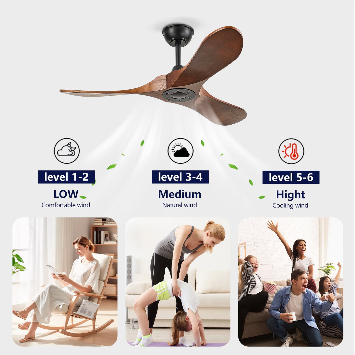 42" Matte Black Solid Wood Ceiling Fan with Remote - view 13