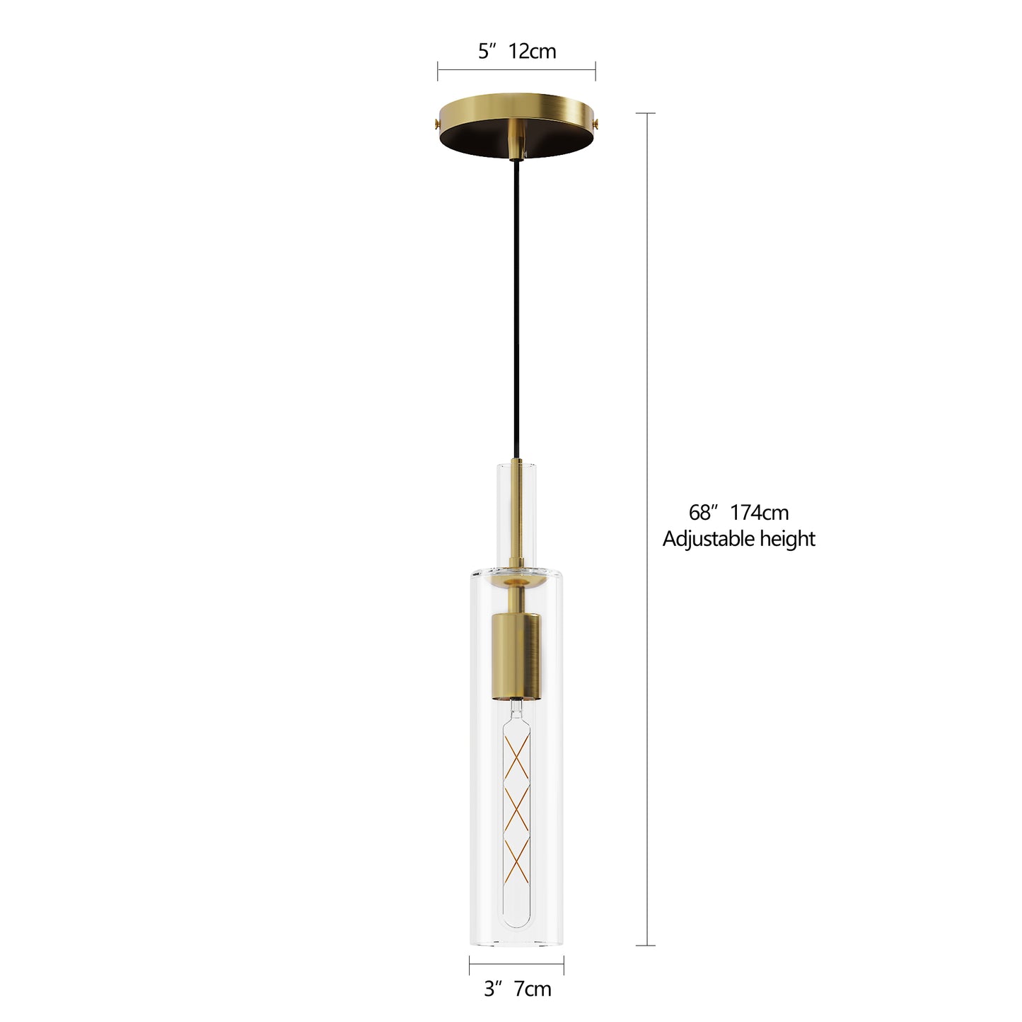 Gold Pendant Light with Striped Glass Shade, Set of 3 - view 8