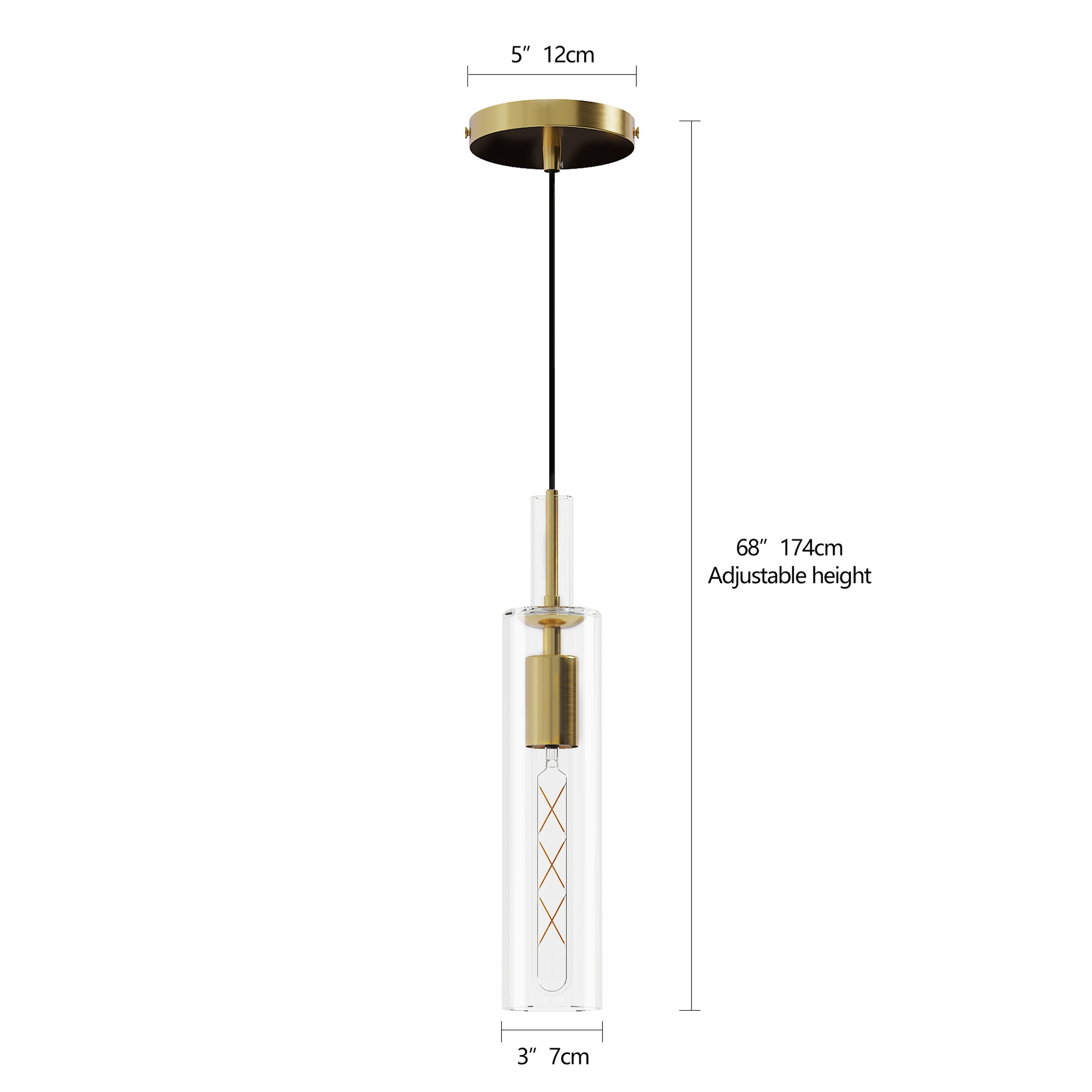 Gold Pendant Light with Striped Glass Shade, Set of 3 - view 8