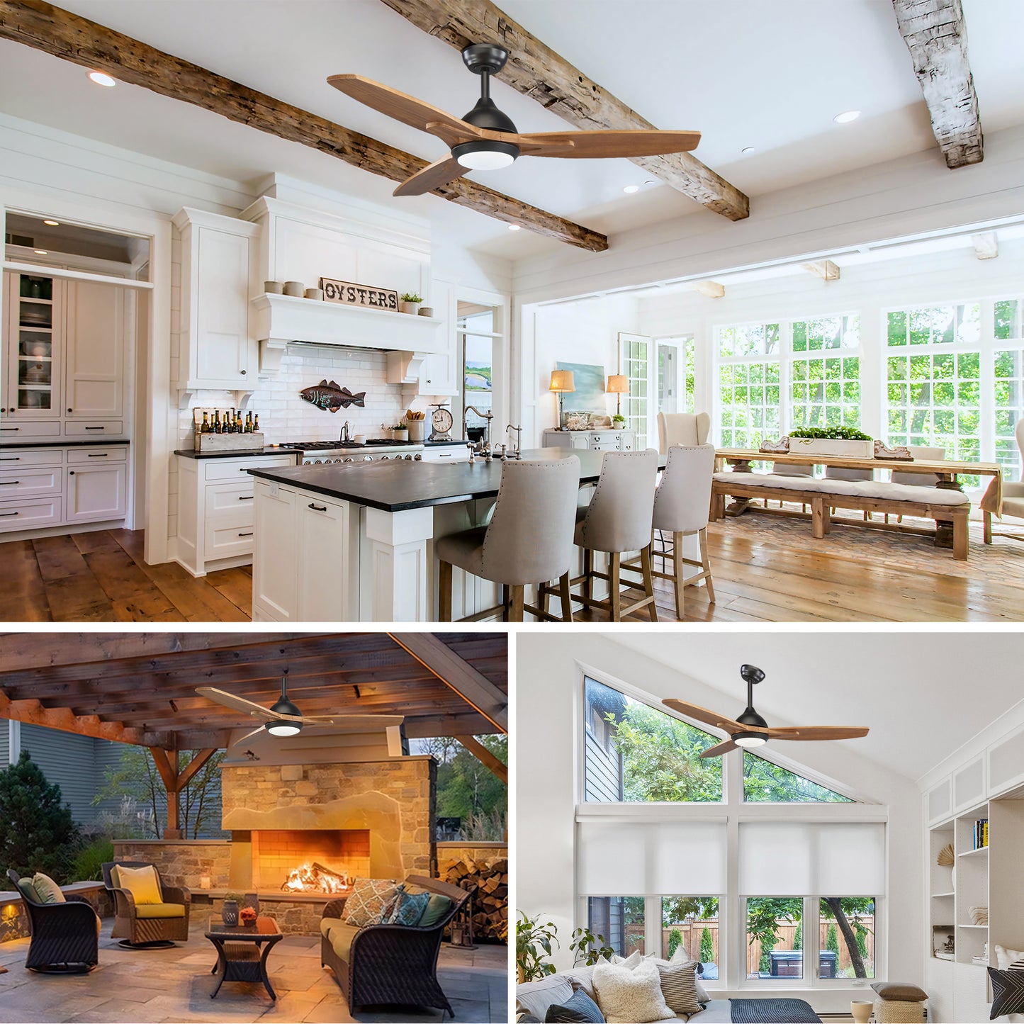 52" Matte Black & Wood Ceiling Fan with Light - view 6