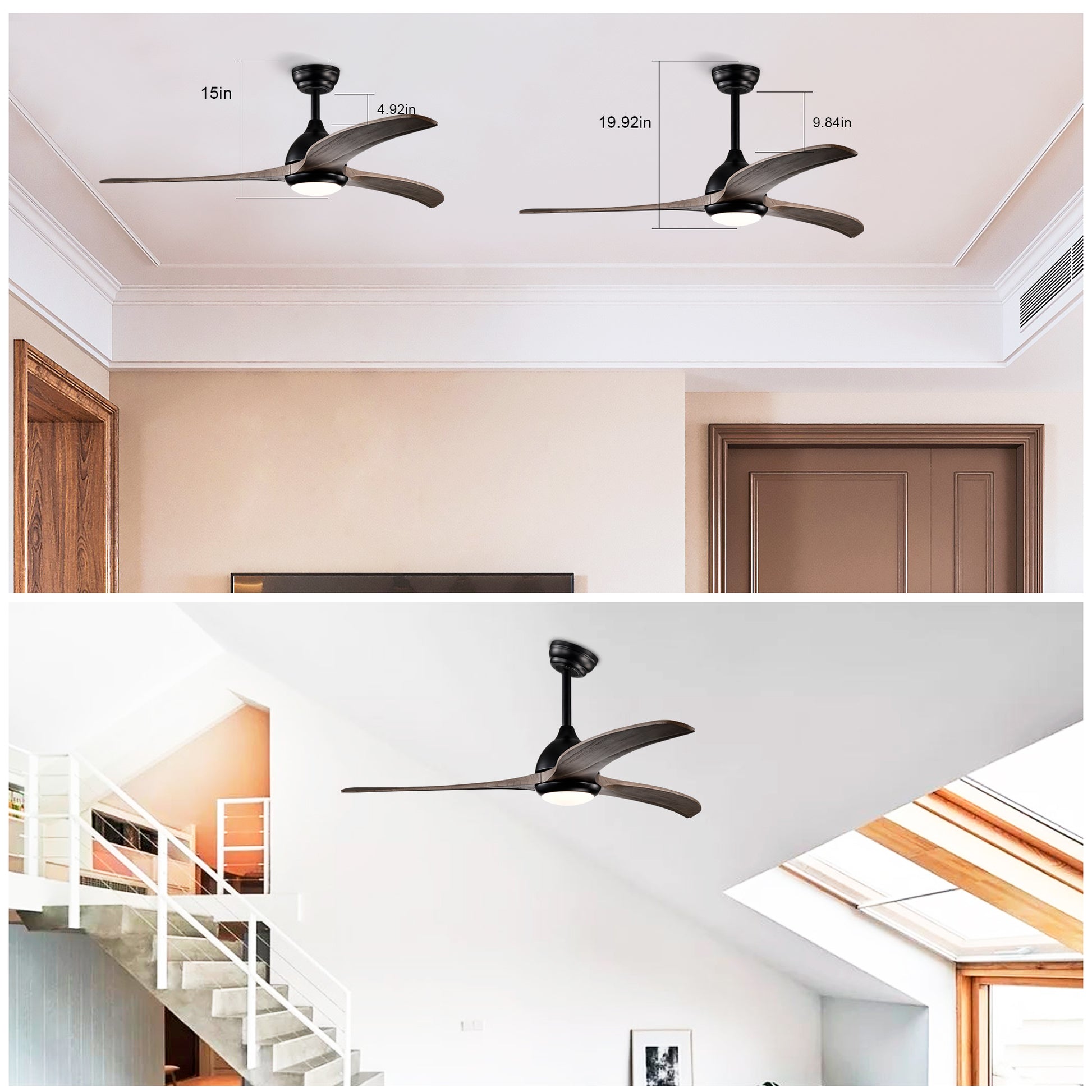 52" Matte Black Solid Wood Ceiling Fan with Remote - view 9