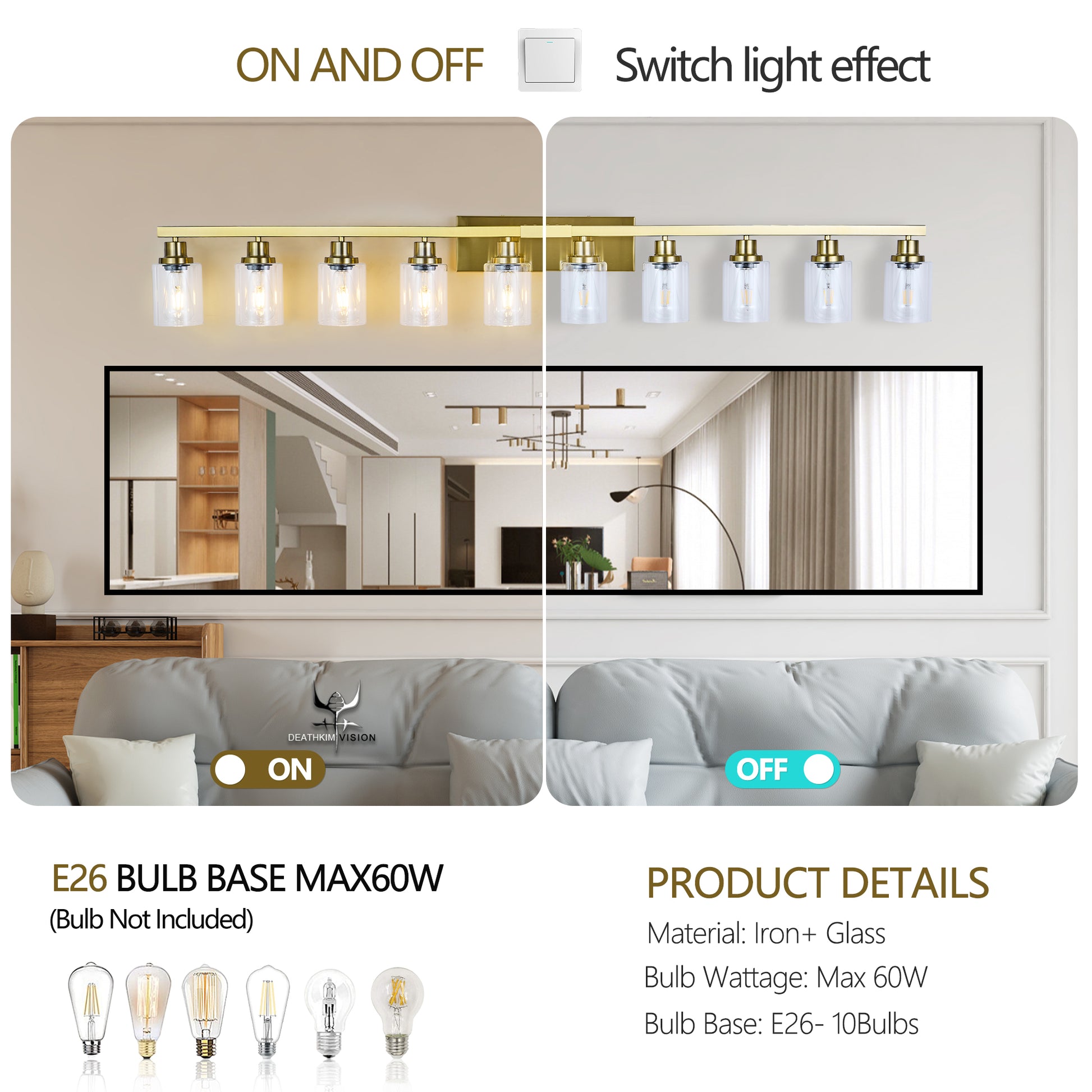 52" 10-Light Gold Bathroom Vanity Light - view 6